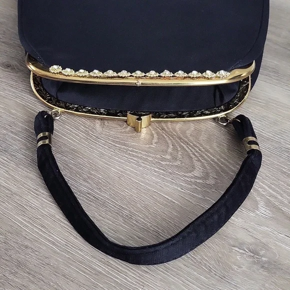 Vintage Black Clutch with Rhinestone trim - Picture 10 of 13
